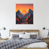 Mountain Sunset Reflection Fiery Orange Sky Canvas Afdruk (Insitu (Slaapkamer))