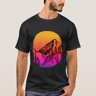 Mountain Sunset Silhouet Potlood Art T-shirt