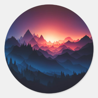 Mountain Sunset Vector Kunst Ronde Sticker