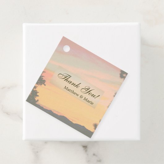 Mountain Sunset Weddenschap Bedankt Bedankjes Labels (In situ)
