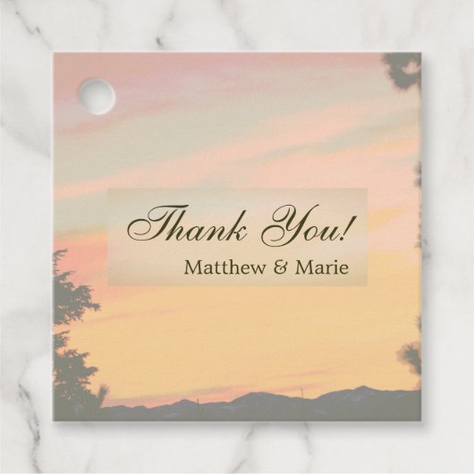Mountain Sunset Weddenschap Bedankt Bedankjes Labels (Voorkant)