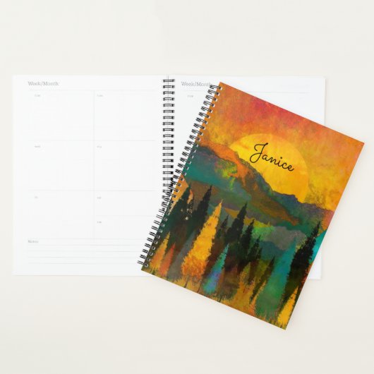 Mountain Sunshine Personalize Name Blue Green Gold Planner (Display)
