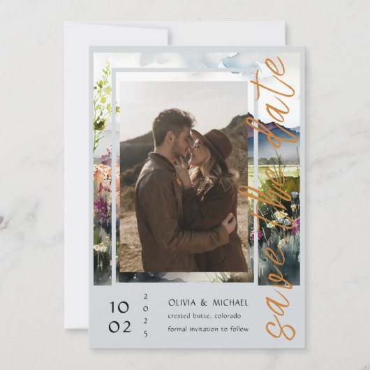 Mountain Tijm Wildflower Bewaar de datum Kaart (Achterkant)