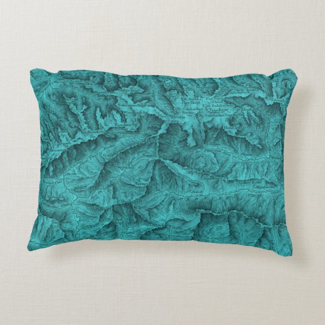 Mountain Topographic Map Blue Accent Kussen (Achterkant)