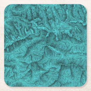Mountain Topographic Map Blue Vierkante Kartonnen Onderzetter