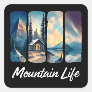 Mountain Uitzicht met Forest Cabin en Lake Vierkante Sticker