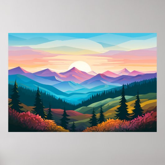 Mountain Valley Sunset Landscape Natuur Poster (Voorkant)