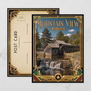Mountain View Arkansas Vintage Art Deco Gouden Tij Briefkaart