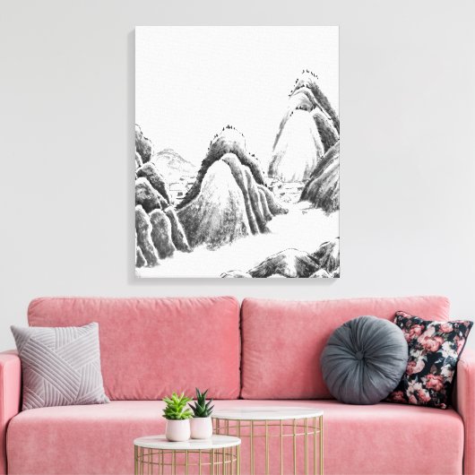 Mountain Village - Ink Canvas Afdruk (Insitu (Woonkamer))