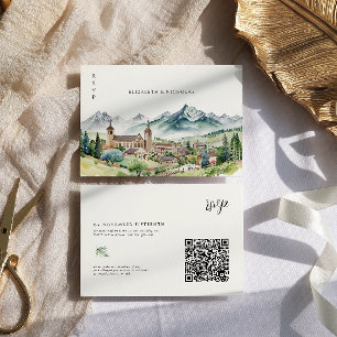 Mountain Village Town QR Code Bruiloft RSVP