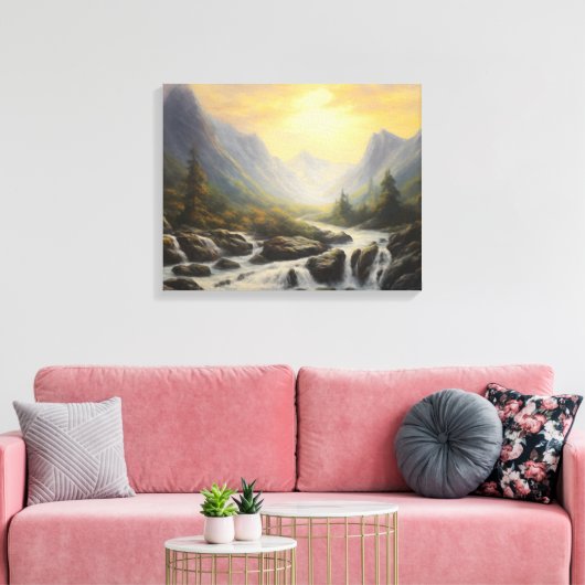 Mountain Waterfall Canvas Print (Insitu (Woonkamer))