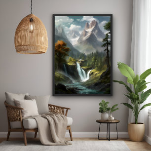 Mountain Waterfall Serenity - Natuur Landschapskun Perfect Poster