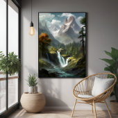 Mountain Waterfall Serenity - Natuur Landschapskun Poster