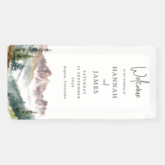 Mountain Waterverf rustieke bruiloft Welkom Spandoek (Horizontaal)