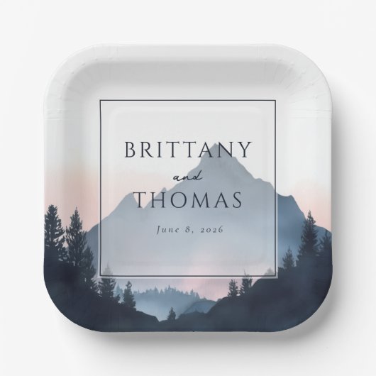 Mountain Wedding Invitation Papieren Bordje (Voorkant)