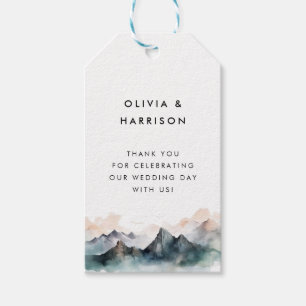 Mountain Wedding Modern Waterverf Landschap Cadeaulabel