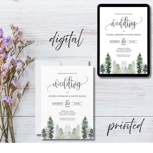 Mountain Winter Elegant Wedding Invitation Kaart