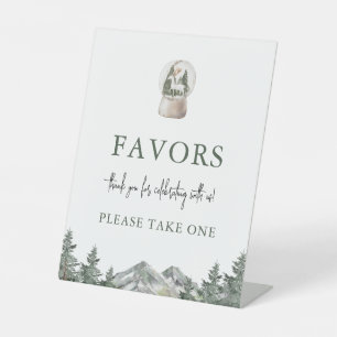 Mountain Winter Onederland Verjaardagsgunst Teken Reclamebord Met Voetstuk