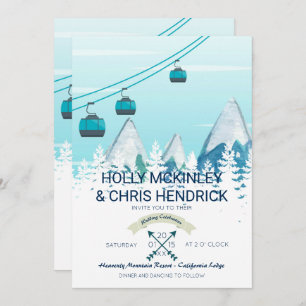Mountain Winter Skiing Wedding Invitation Kaart