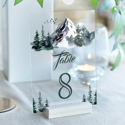 Mountain Winter Wedding Acrylic Table Number Acryl Uitnodigingen