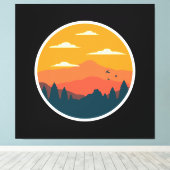 Mountain zonsondergang illustratie canvas afdruk (Insitu (Houten vloer))