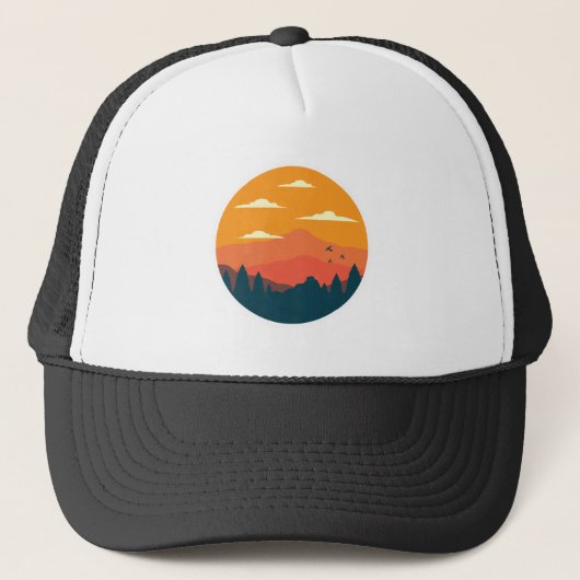 Mountain zonsondergang illustratie trucker pet (Voorkant)