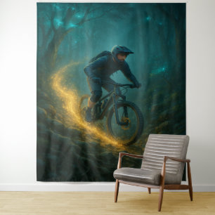 Mountainbike-avontuur boslandschap ontwerp wandkleed