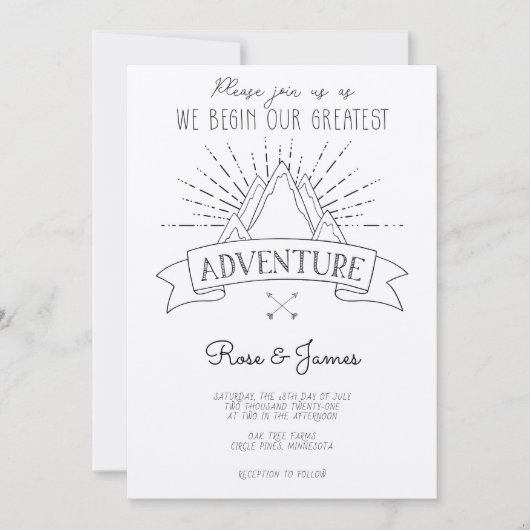 Mountains Adventure Wedding Invitation Kaart (Voorkant)