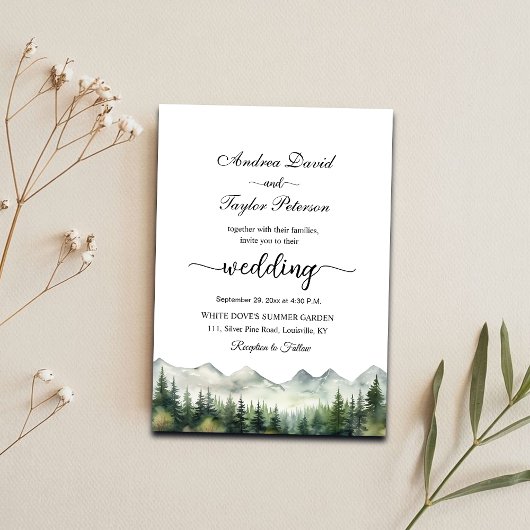 Mountains and Pines Elegant Wedding Kaart