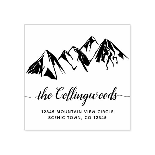 Mountains Calligraphy Swash Family Return Address Rubberstempel (Afrduk)