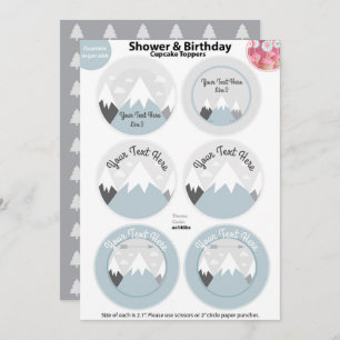Mountains Cupcake Toppers, Baby shower Invitation Kaart