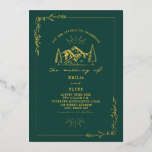 Mountains Emerald Wedding Folie Uitnodiging