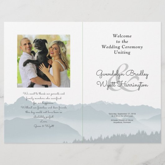 Mountains Folded Wedding Photo Program Sjabloon (Voorkant)