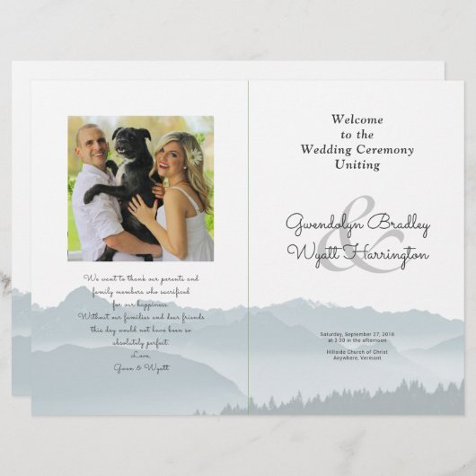 Mountains Folded Wedding Photo Program Sjabloon (Voorkant / Achterkant)