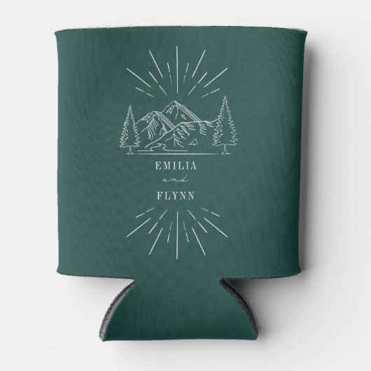 Mountains Line Art Emerald Wedding Koelbox Blikjeskoeler (Voorkant)