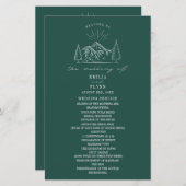 Mountains Line Art Emerald Wedding Program (Voorkant / Achterkant)