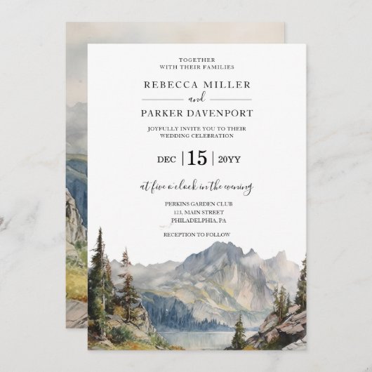 Mountains meer bruiloft uitnodiging (Voorkant / Achterkant)