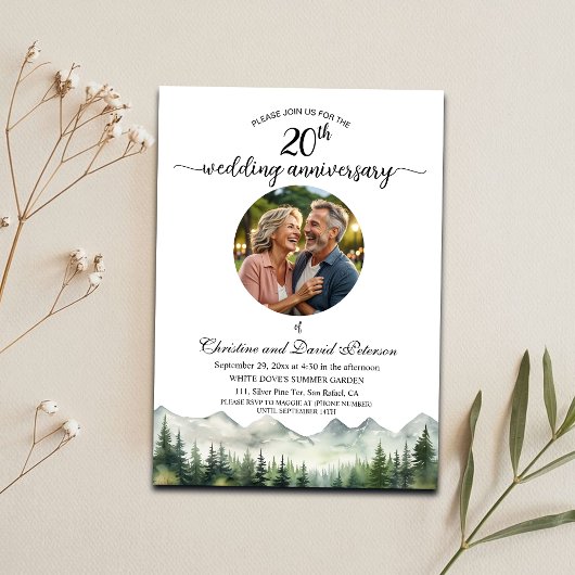 Mountains Pines 20th Wedding Anniversary Photo Kaart