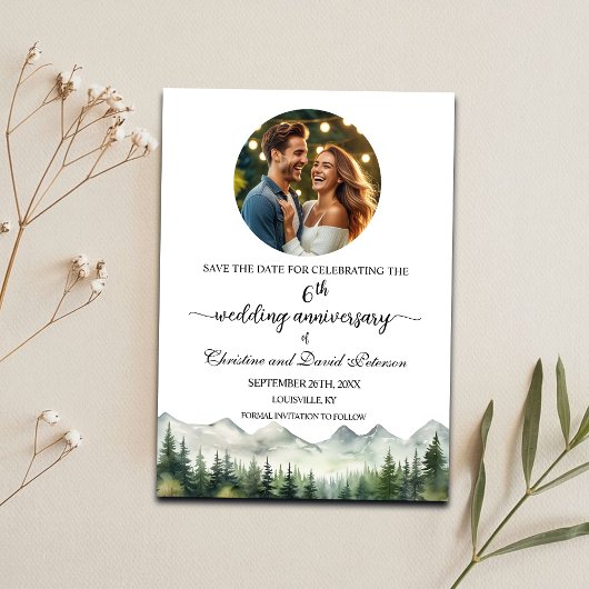 Mountains Pines 6th Wedding Anniversary Photo Save The Date