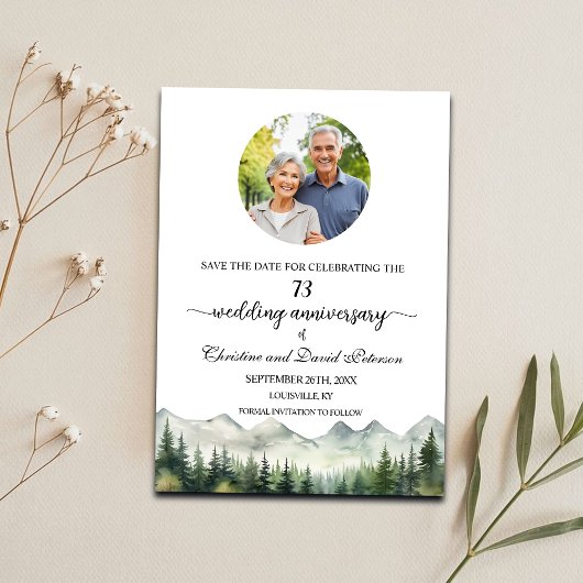 Mountains Pines 73 Wedding Anniversary Photo Save The Date