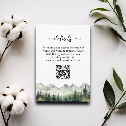 Mountains Pines QR Code Wedding Details Informatiekaartje