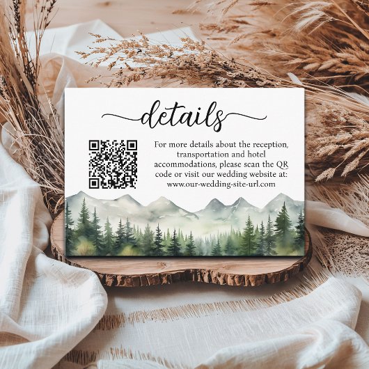  Mountains Pines QR Code Wedding Details Informatiekaartje