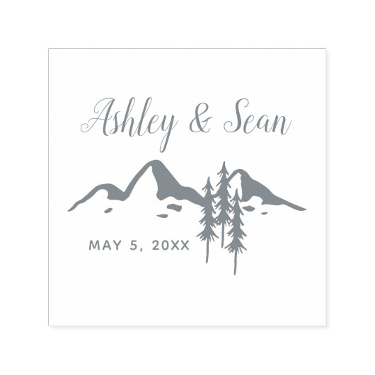 Mountains Rustic Wedding Monogram Zelfinktende Stempel (Design)