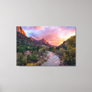Mountains The Watchman Zion Nathional Park Utah Canvas Afdruk