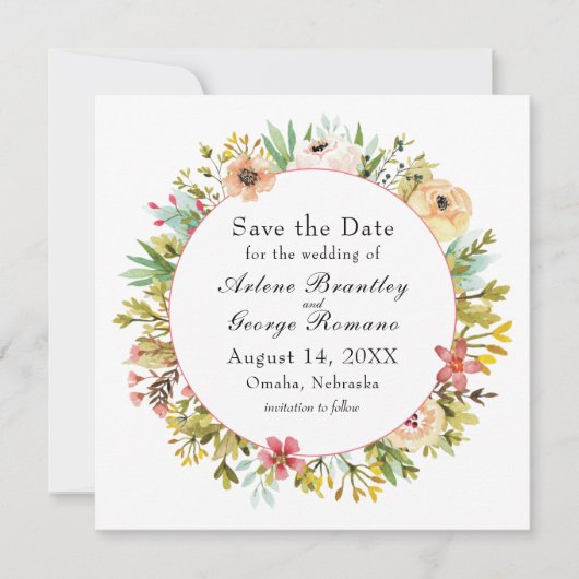 Mountainside Wildflower Waterverf Bruiloft Save The Date (Voorkant)