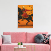 Mounted Archer in Red Robe op Black Warhorse Canvas Afdruk (Insitu (Woonkamer))
