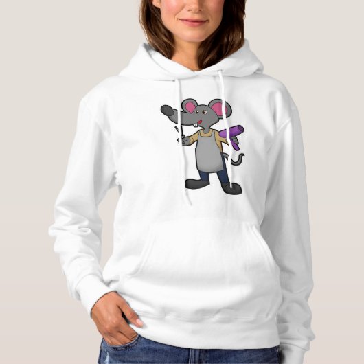 Mouse as Hairdresser with Scissors & Hair dryer Hoodie (Voorkant)