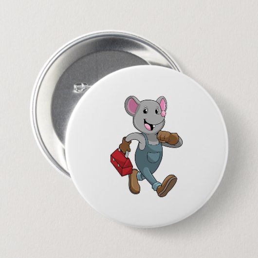 Mouse as Handyman with Toolbox Ronde Button 7,6 Cm (Voorkant /achterkant)