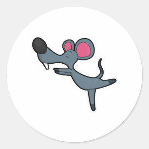 Mouse at Yoga Stretching oefende Ronde Sticker