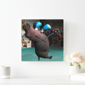 Mouse Beats Hippo KO Vierkante Klok (Huis)